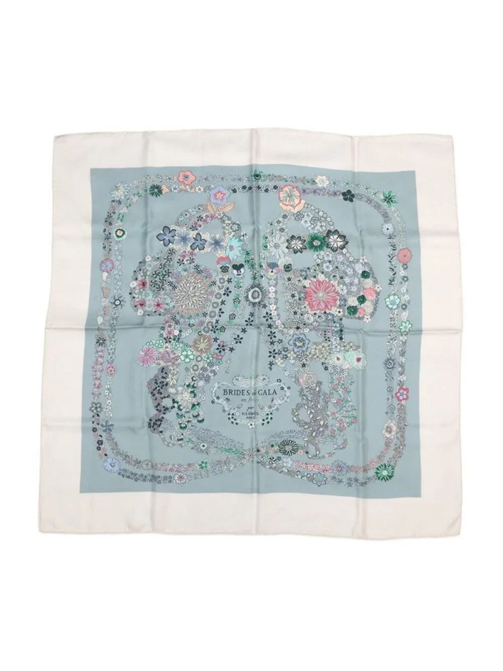 Hermes Scarf Carre 90 Brides de Gala en Fleurs White